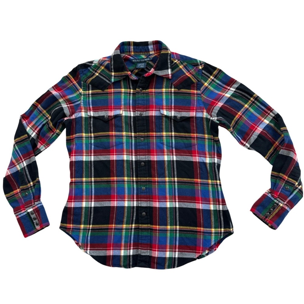 Ralph Lauren Plaid Western Shirt Kids Size 12‎ Multi Color Flannel Snap Rodeo